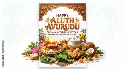 Happy Aluth Avurudu Sinhalese and Tamil New Year festive greeting card design
