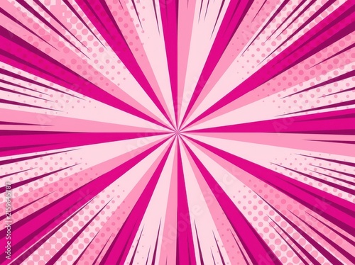 Pink comic book background with zoom lines creates energetic action scene for pop art graphic design.