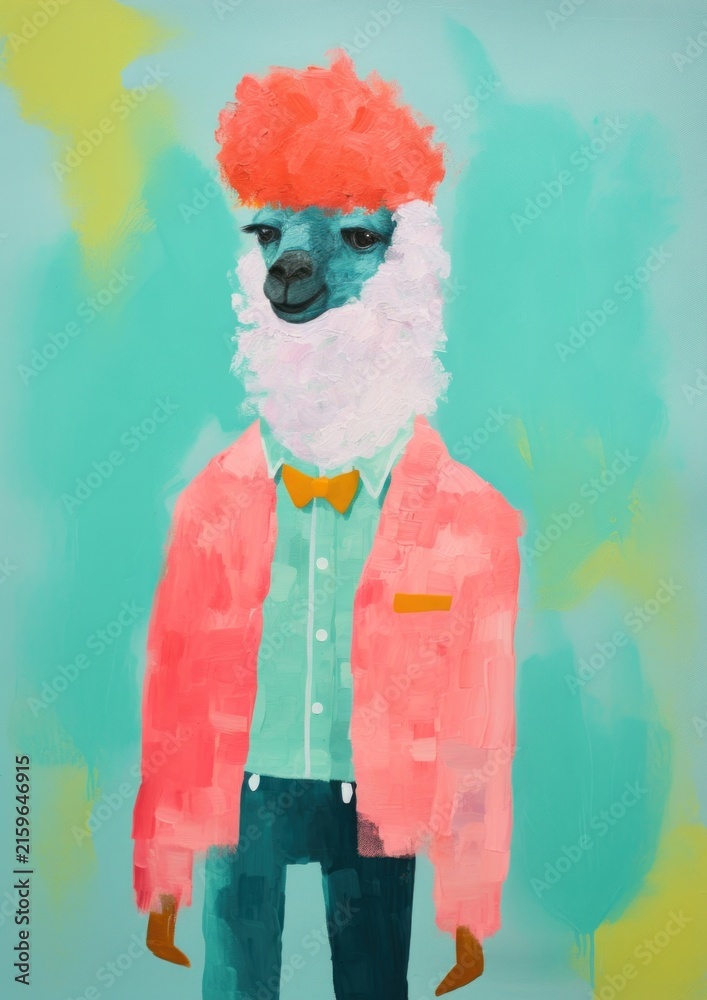 Naklejka premium Alpaca art painting portrait.