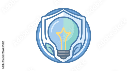 Industrial of a Shield Shaped Lightbulb with Glowing Filament Inside Featuring Blue and Light Cyan Colors
