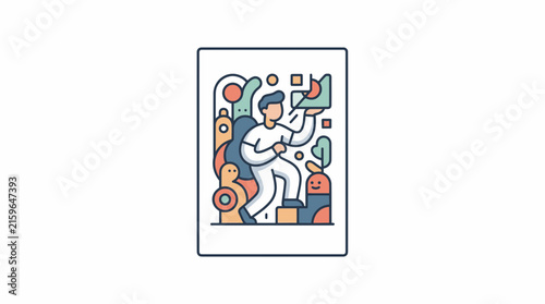Industrial of Worker Using Modern Tools and Digital Devices in Colorful Abstract Gym Setting with high quality professional line art symbols for modern creative design and digital branding projects