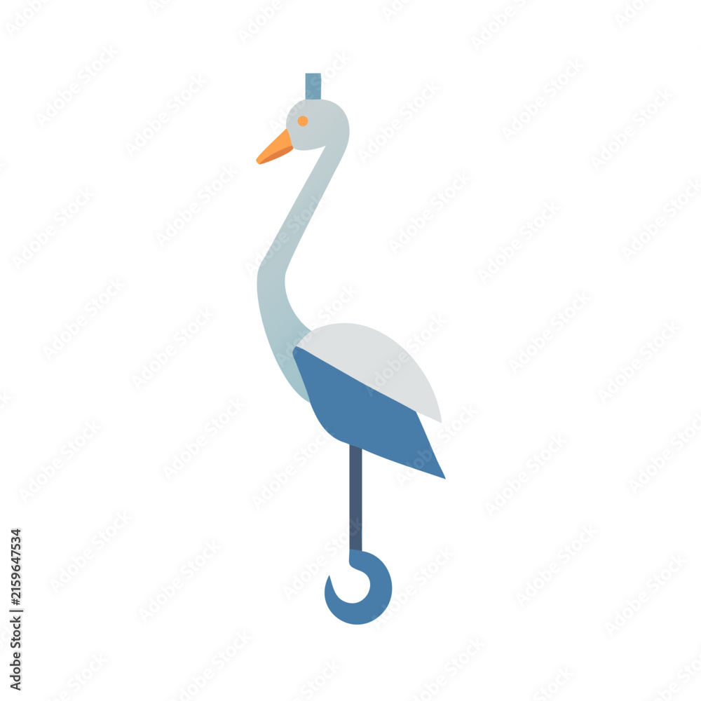 Naklejka premium Stylized crane bird mobile design with hook detail