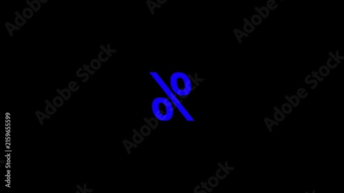 Blue 3D Percent Symbol on Black Background for Finance, Discount and Business Concept