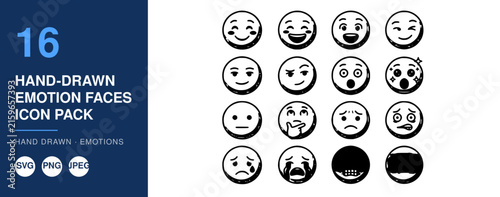 Emotion Faces Icon Pack, Hand-Drawn Style, Diverse Expressions, Design Elements, Graphic Resource, Communication Concept