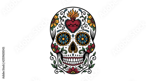 Ornate Sugar Skull with Floral Decorations