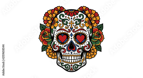 Ornate Sugar Skull with Floral Embellishments