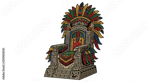 Ornate Tribal Throne with Feathered Headdress Decoration