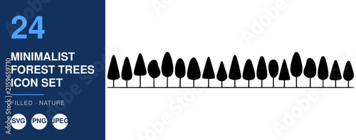 Minimalist Forest Trees Icon Set, a Collection of Stylized Tree Icons. Nature Illustration, Design Elements