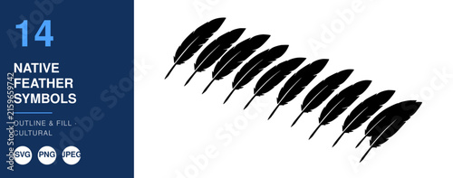 Native Feather Symbols Set, Outline Design, Cultural Icon Illustration. Graphic Design Elements, Vector Art