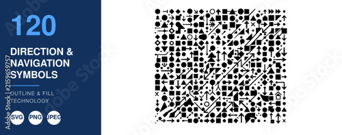 Navigation Symbols Set, Direction Icons, Technology Illustration. Vector Design for Maps, Signage