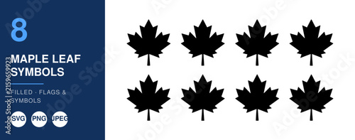 Maple Leaf Symbols Set, Filled Icons, Flags and Symbols Design, Vector Illustration, Graphic Design Elements