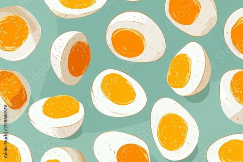 Seamless pattern design featuring sliced boiled eggs in a vector illustration style