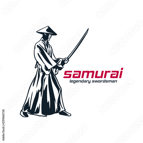 Japanese Samurai Legendary Swordsman Vector Logo Illustration. Ideal for logo martial arts academies, kendo clubs, gaming team emblems, apparel prints, stickers, and esports logos.