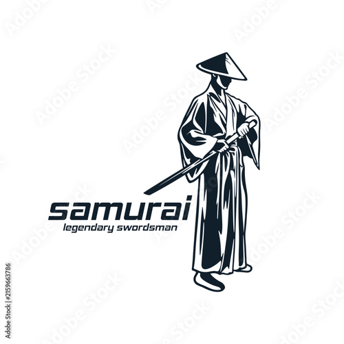 Japanese Samurai Legendary Swordsman Vector Logo Illustration. Ideal for logo martial arts academies, kendo clubs, gaming team emblems, apparel prints, stickers, and esports logos.