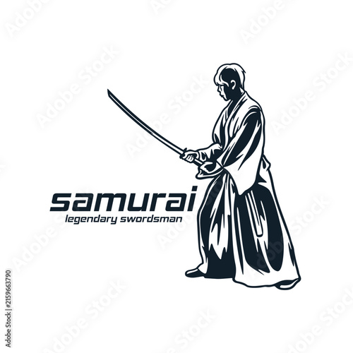 Japanese Samurai Legendary Swordsman Vector Logo Illustration. Ideal for logo martial arts academies, kendo clubs, gaming team emblems, apparel prints, stickers, and esports logos.