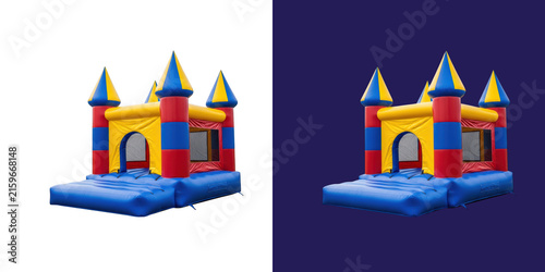 Colorful inflatable bouncy castle house for kids party activity playground transparent png