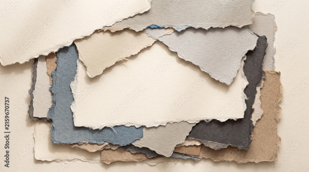 Fototapeta premium Abstract ripped paper edges background with drop shadow and copy space for collage design