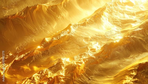 Abstract golden mountain landscape with flowing textures.
