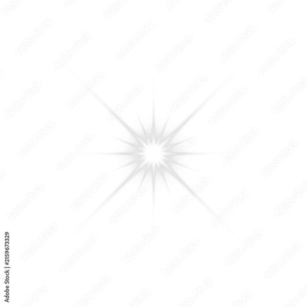 Fototapeta premium Bright White Starburst Light with Long Sharp Rays Isolated on Transparent Background