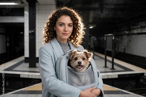 Woman and Puppy Portrait in Moody Station Setting