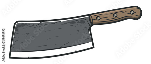 Obraz na plátne Hand-drawn cleaver knife with wooden handle