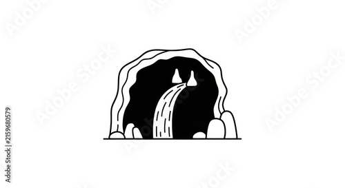 Foto Black and white cave entrance illustration.