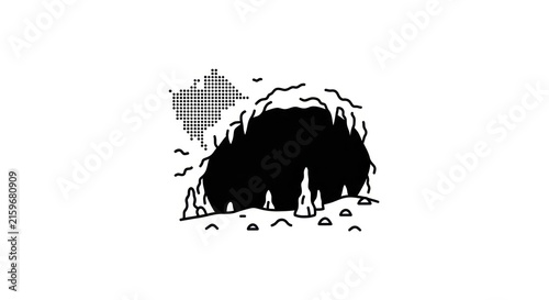 Foto Black silhouette cave entrance landscape.