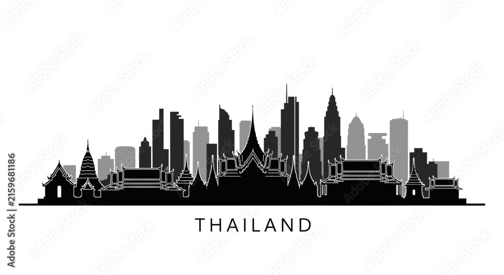 Fototapeta premium Bangkok Skyline Silhouette - Thailand Cityscape Art