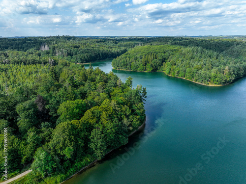 Aerial view of the Neye Reservoir, city of Wipperfürth, village of Neye, Oberbergischer Kreis, North Rhine-Westphalia, Germany.