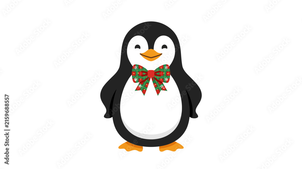 Obraz premium Cute Penguin with Plaid Bow Tie Vector Illustration
