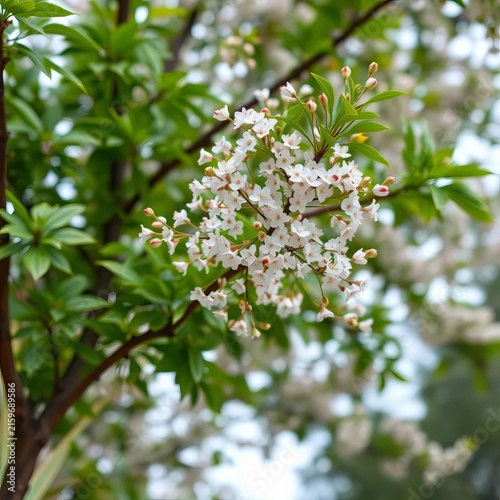 Delicate ornamental tree with lush green foliage, trees, botanical