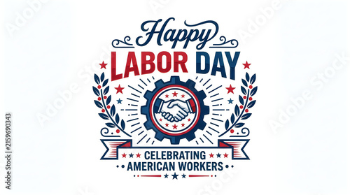 Happy labor day illustration beautifully celebrating dedicated american workers with lovely floral arrangements and industrial gear design elements