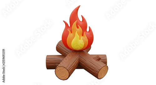 Wooden log burning with bright campfire flames