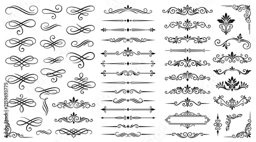 Set of vintage calligraphic flourishes and decorative dividers for elegant page design