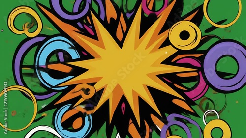 A vibrant comic book style explosion effect on a green screen background.