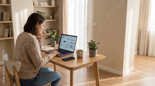 Professional woman working on AI workflow process at home office