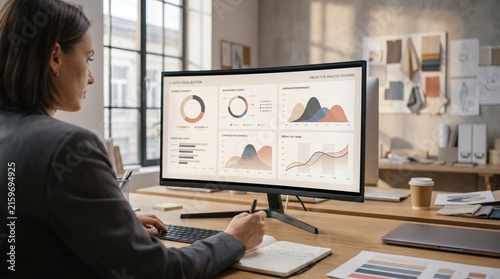 Business Professional Analyzing Data Trends and Marketing Performance on Desktop Computer