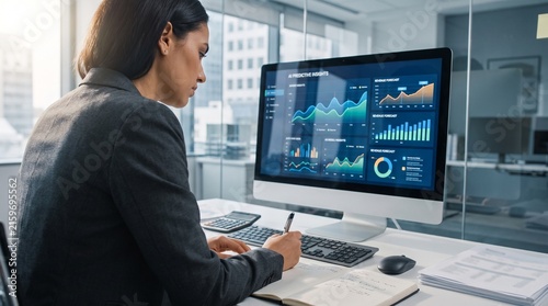 Business Analyst Reviewing Financial Data Trends on Computer
