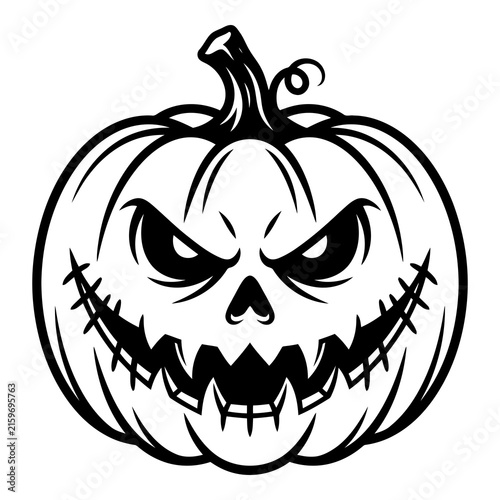 Scary jack o lantern with carved evil face