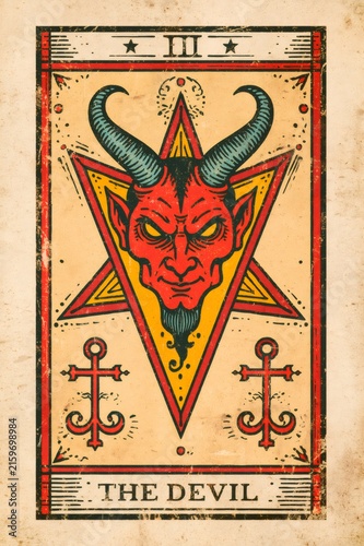The devil tarot card occult illustration with pentagram