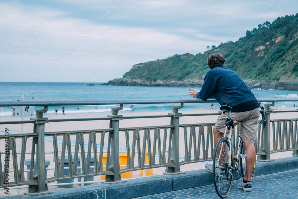 Fototapeta premium Looking out over Zurriola beach in San Sebastian, Spain