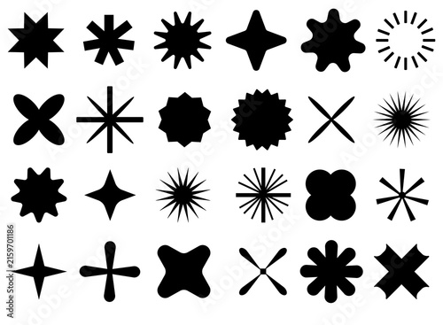 Starburst and Sparkle Shapes Collection, Abstract Sunburst Rays, Stars, Bursts and Decorative Black Vector Design Elements for Graphic Design