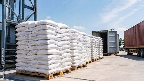 Bulk Rice Export Logistics with Palletized White Sacks at International Freight Terminal