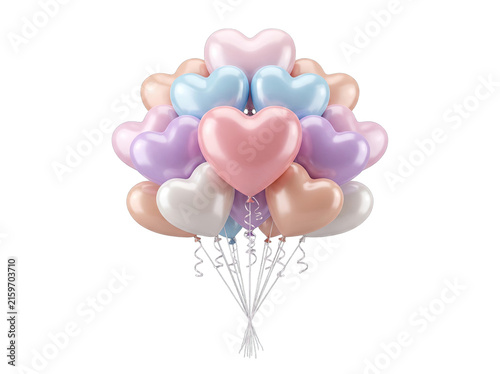 Pastel heart balloons arranged in a bouquet with soft lighting isolated on transparent background