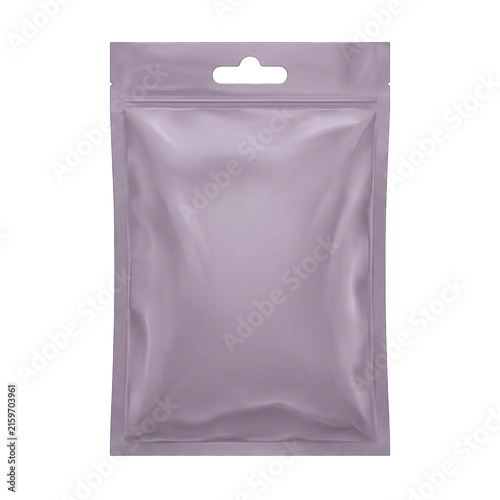 Plain metallic pouch with hang tab during studio lighting isolated on transparent background