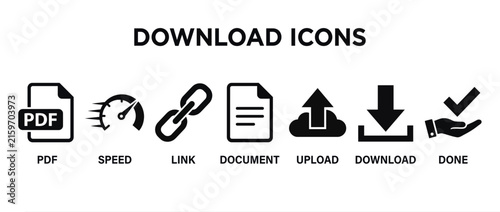 Flat Line Download and File Transfer Icon Set for Web and App Design