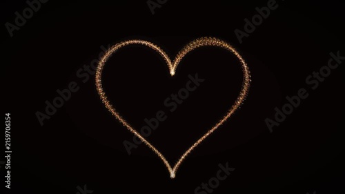 Golden Glittering Heart Shape Animated Against A Deep Black Background