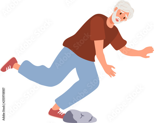 Senior elderly man falling. Risk factors of falls in older adult. Flat design illustration.