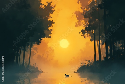 Serene sunrise over calm waters