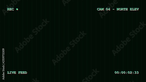 Security camera live feed overlay with retro glitch effect and timecode